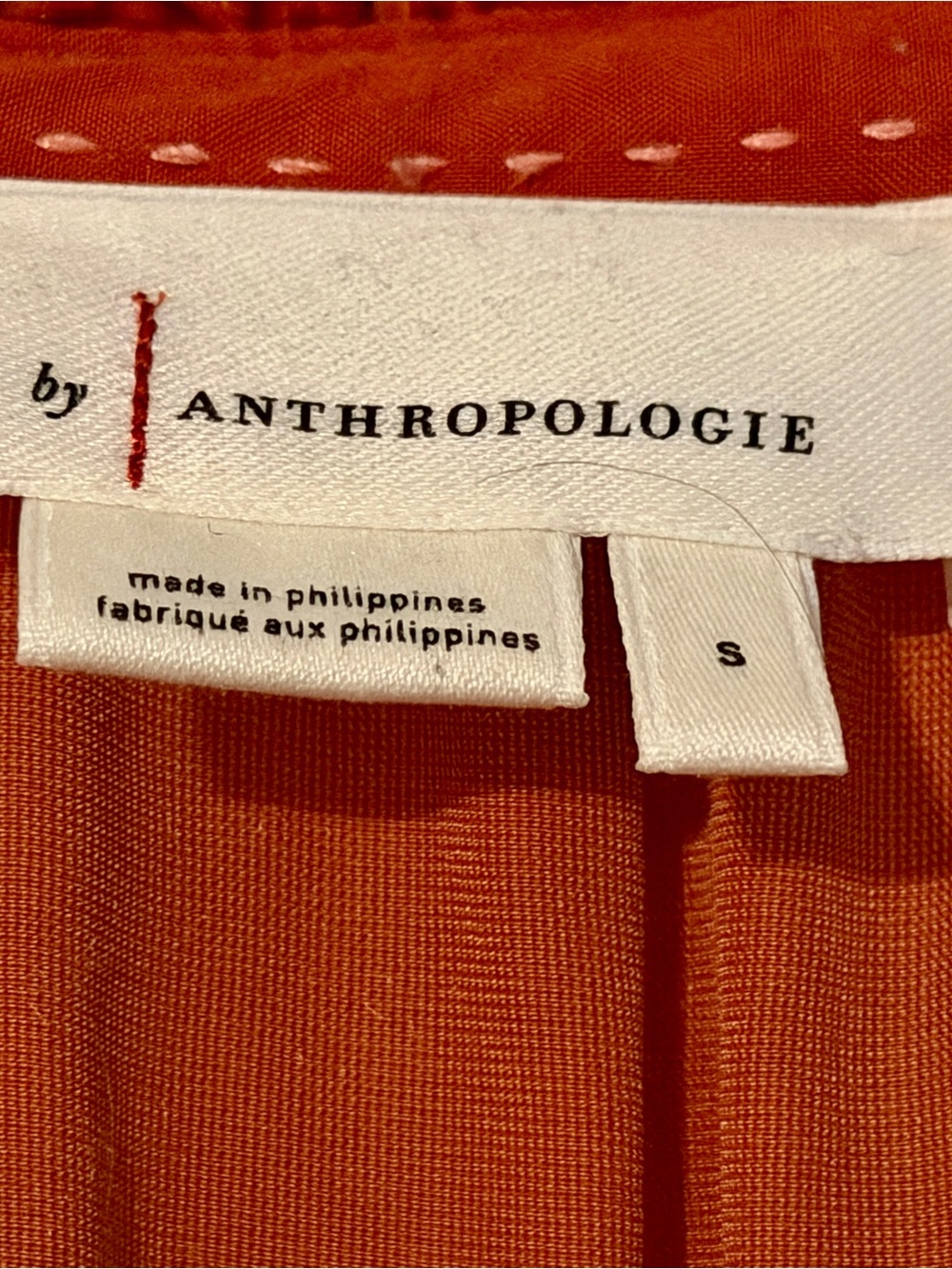 Anthropologie Kristianne Velvet Blouse Ruffle Henley Rust Orange - Size Small - Picture 4 of 4